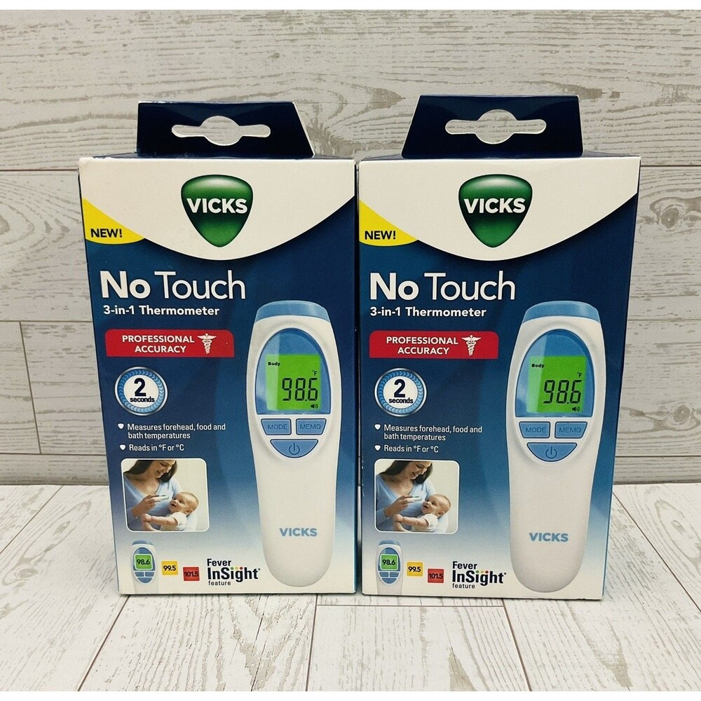 2 Vicks No-Touch 3-in-1 Thermometer Digital Forehead Infrared New In Box
